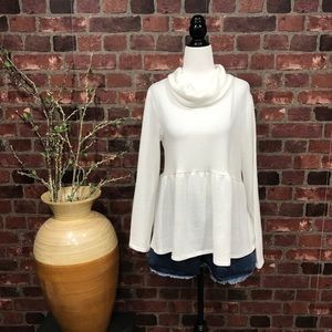 Sz SMALL Cowl Neck Grommet Lace Up Peplum